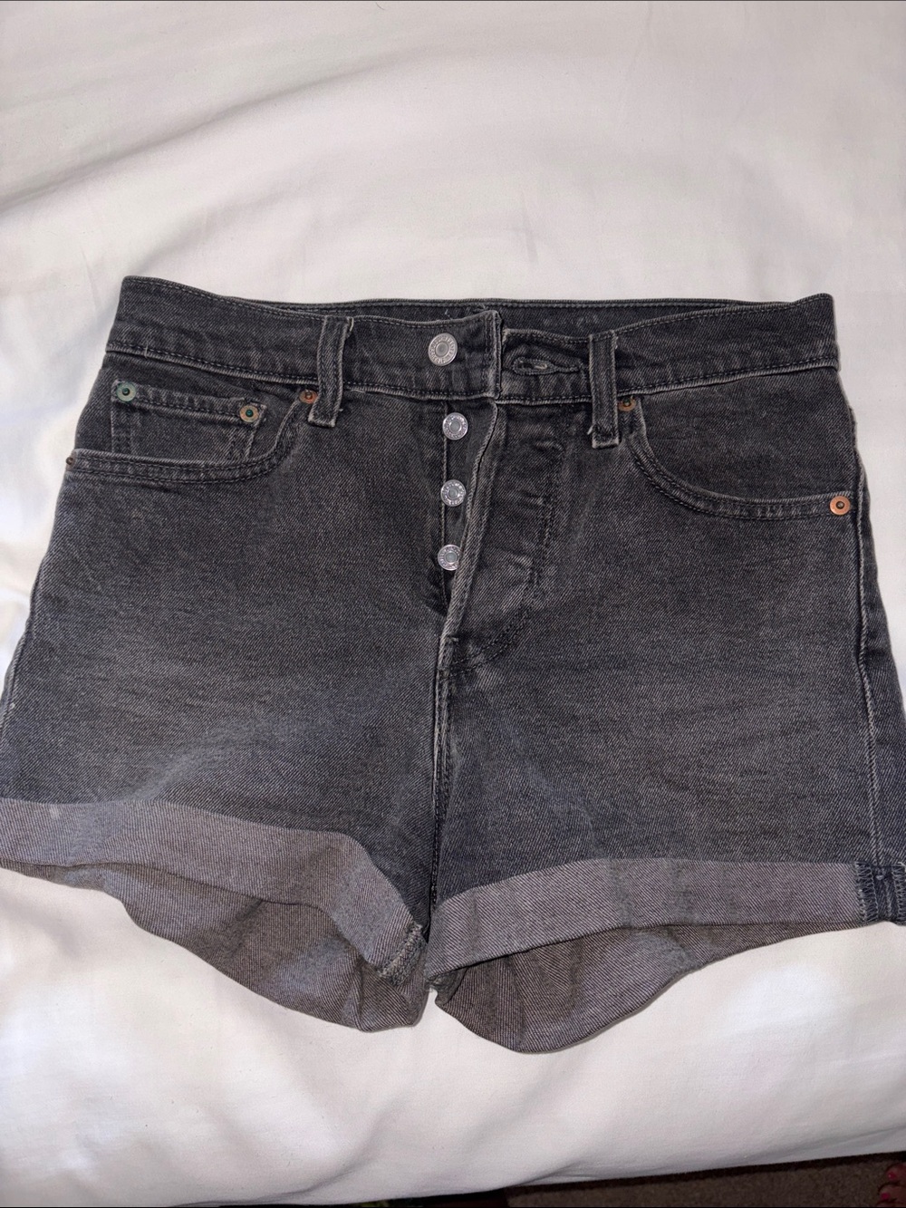 Levi's Black Washed High-Rise Button-Fly Denim Shorts